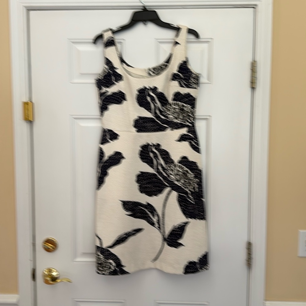 Off white dress with navy flowers.